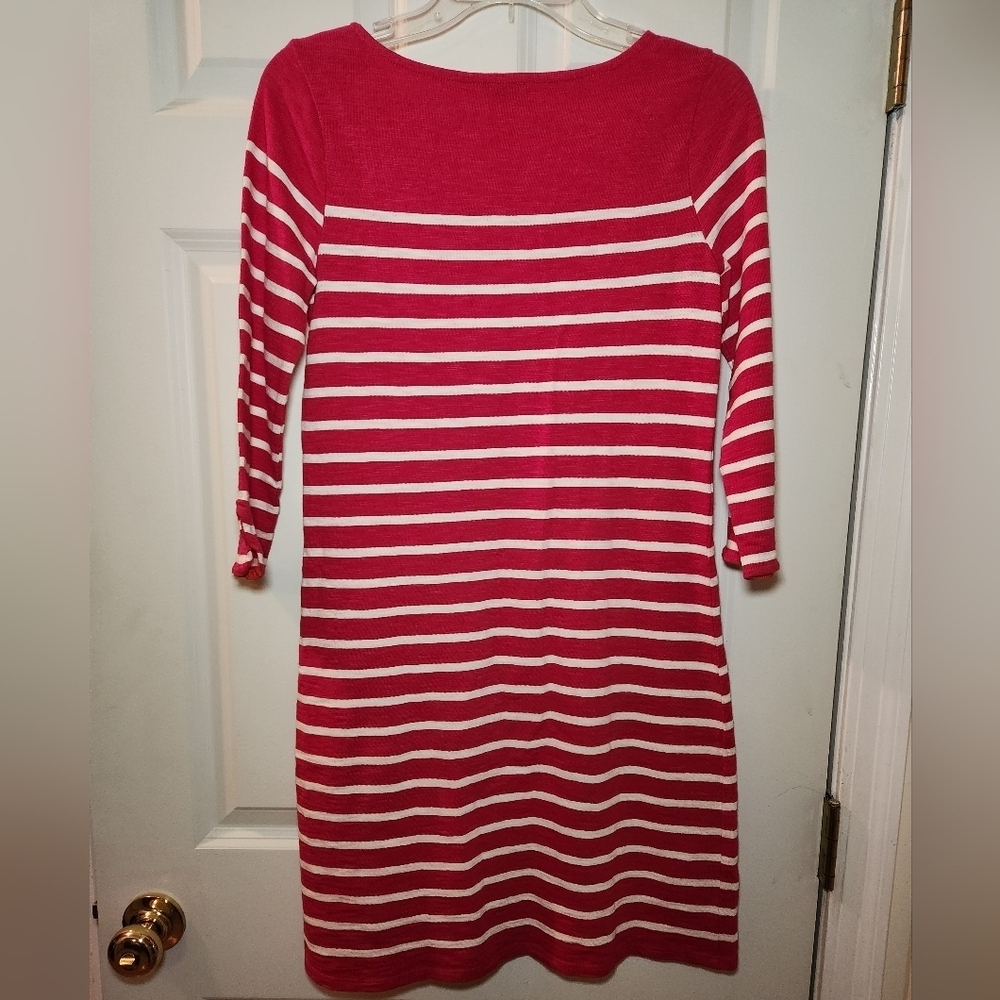 Talbots Petites  Pink White Stripe Knit Dress Womens Size P Cotton 3/4 Sleeve - Picture 4 of 4